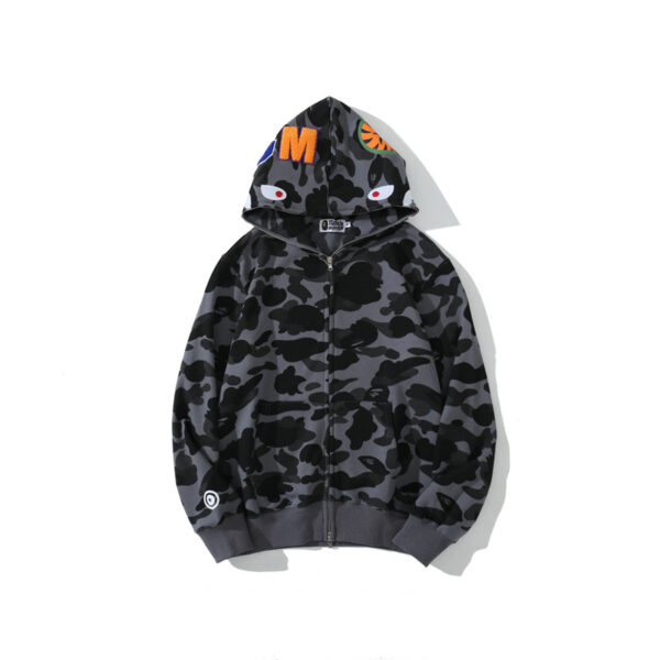 Camouflage Shark Hoodie for Men with Zipper and Embroidery