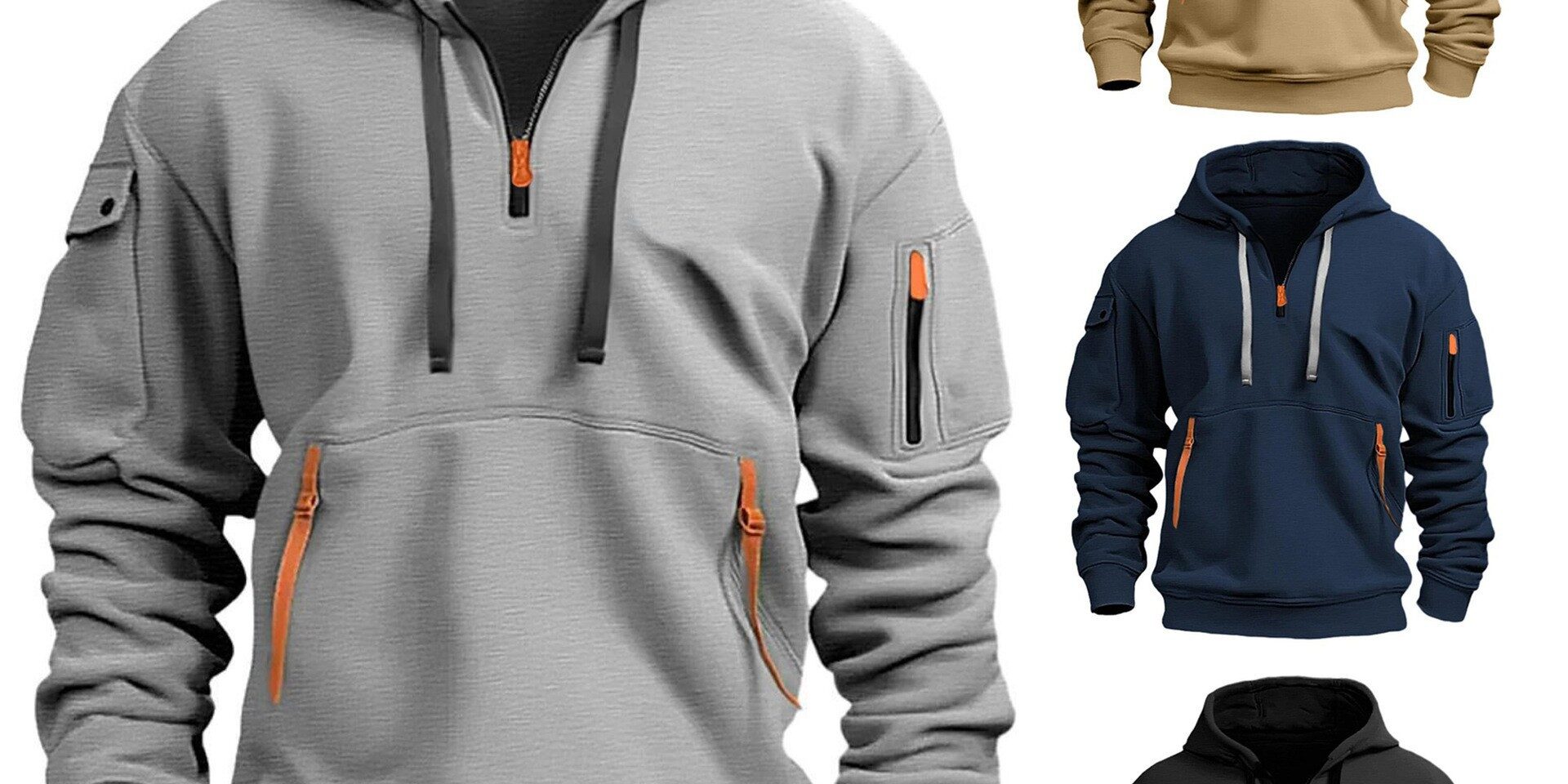 Men’s Zip-Up Hoodie with Multi Pockets Casual Sports Jacket for Spring Autumn (7) Men’s Zip-Up Hoodie with Multi Pockets for Spring and Autumn