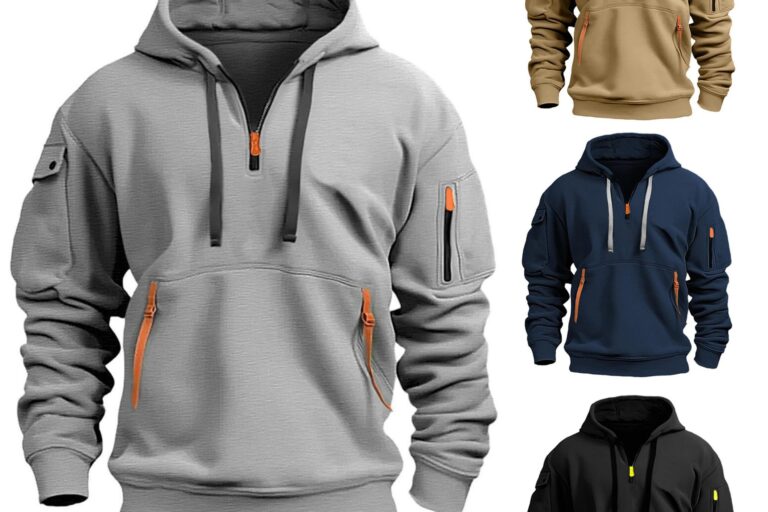 Men’s Zip-Up Hoodie with Multi Pockets for Spring and Autumn