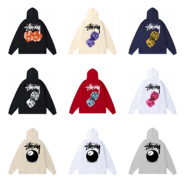 Original Brand STU Dice Lettering Black 8 Hoodie Couples Autumn Winter