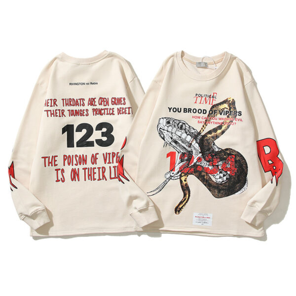 RRR123 Snake Sketch Print Unisex Long Sleeve Streetwear Sweatshirt